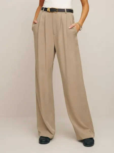 Straight Leg Beige Trousers
